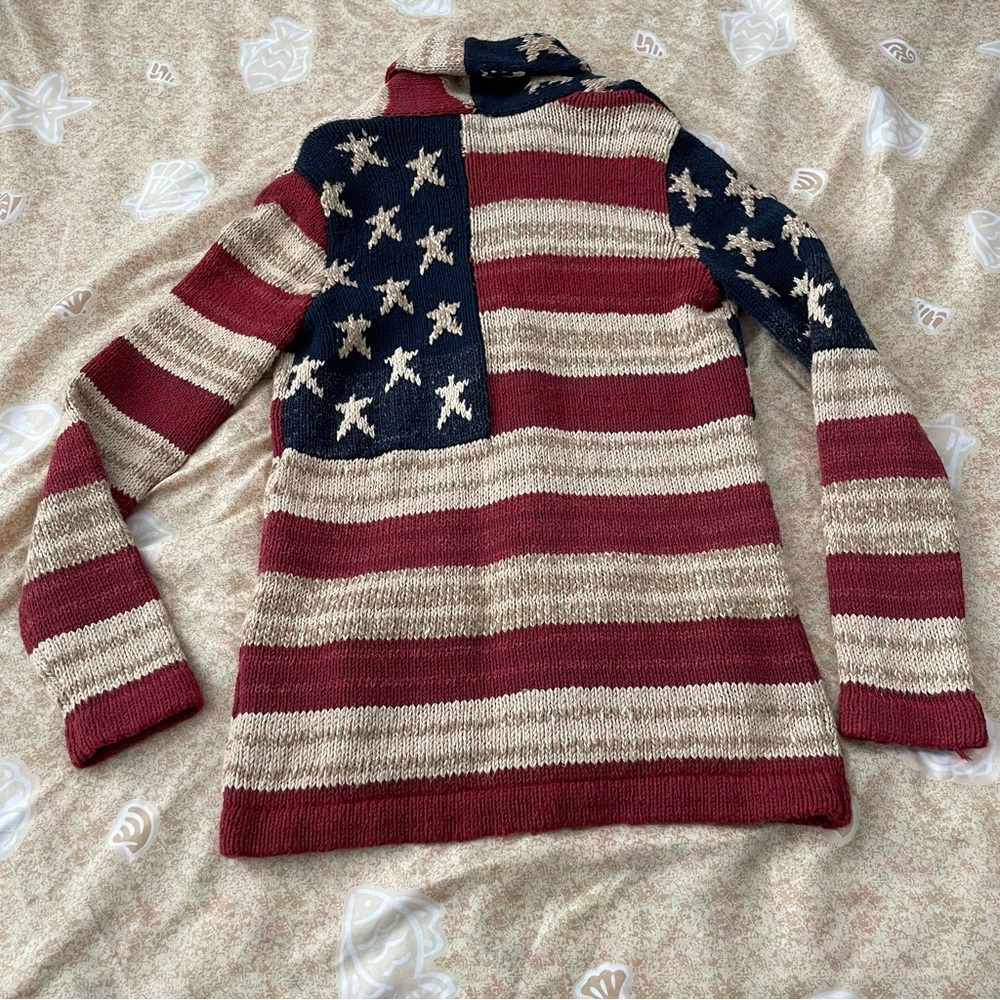 Women’s Polo Ralph Lauren American Flag Chunky Knit Cardigan Sweater Size SP - Picture 2 of 14